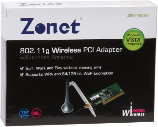 Alt view image 7 of 7 - Zonet ZEW1605A 802.11g Wireless Adapter w/Extended Antenna IEEE 802.11b/g PCI Up to 54Mbps Wireless Data Rates