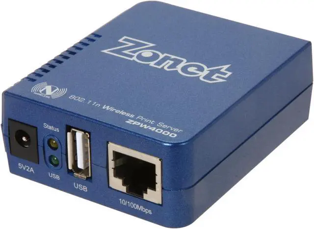 Main image of Zonet ZPW4000 Wireless USB Print Server 802.11b/g/n, RJ45 USB 2.0
