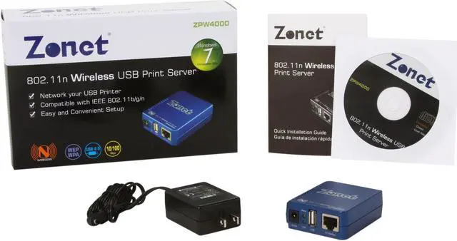 Alt view image 5 of 5 - Zonet ZPW4000 Wireless USB Print Server 802.11b/g/n, RJ45 USB 2.0