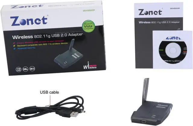 Alt view image 9 of 9 - Zonet ZEW2500P Wireless Adapter IEEE 802.11b/g MINI USB / USB 2.0 Up to 54Mbps Wireless Data Rates
