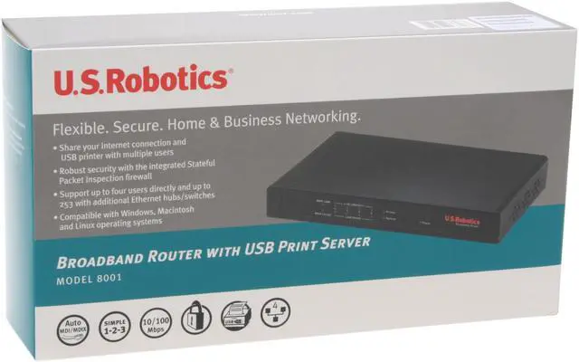 Alt view image 5 of 5 - U.S. Robotics USR8001 Broadband Router 1 x 10/100Mbps WAN Ports 4 x 10/100Mbps LAN Ports