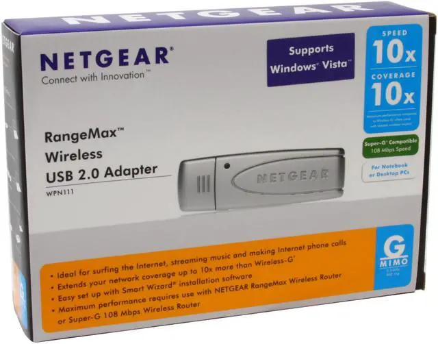 Alt view image 5 of 5 - NETGEAR WPN111 RangeMax Wireless Adapter IEEE 802.11b/g USB 2.0 Up to 108Mbps Wireless Data Rates