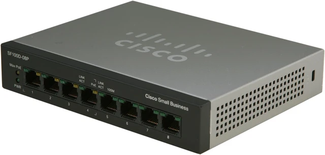 Main image of Cisco Small Business 100 Series SF100D-08P-NA Unmanaged 8-Port PoE Desktop Switch
