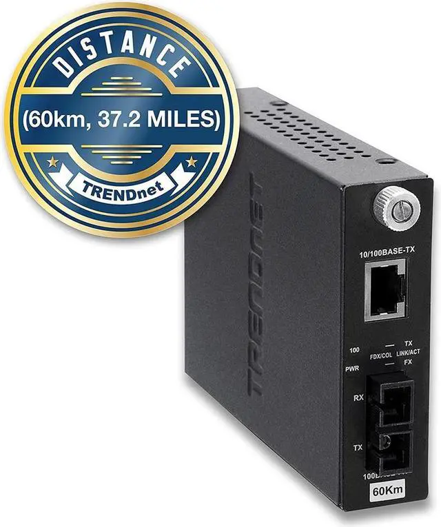 Alt view image 4 of 4 - TRENDnet 100Base-TX to 100Base-FX Single Mode SC Fiber Media Converter (60 Km, 37.3 Miles), Auto-Negotiation, Full Duplex, RJ-45 port, Fiber to Ethernet Converter, Lifetime Protection, TFC-110S60