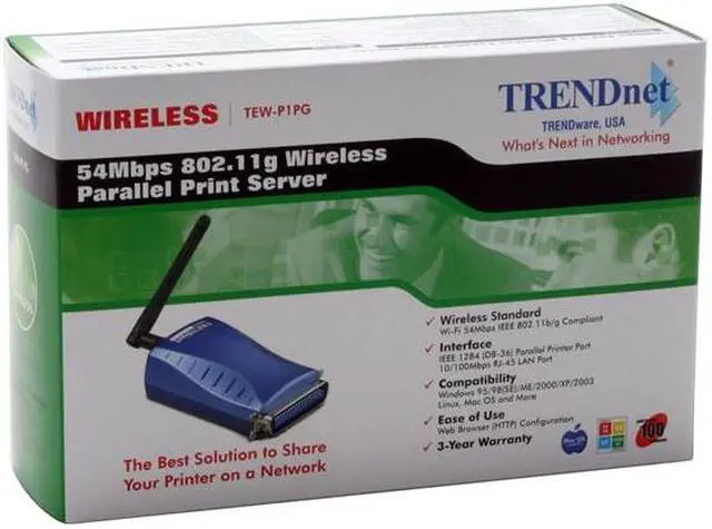 Alt view image 6 of 6 - TRENDnet TEW-P1PG Wireless Parallel Print Server 802.11b / g, RJ45 IEEE 1284 Male Centronics (DB-36)