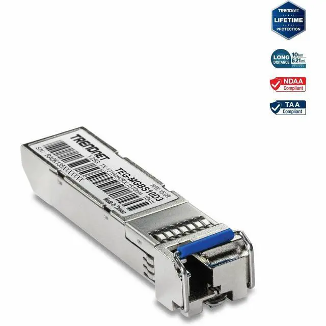 Alt view image 6 of 6 - TRENDnet SFP to RJ45 Dual Wavelength Single-Mode LC Module, TEG-MGBS10D3, Must Pair with TEG-MGBS10D5 or a Compatible Module, Up to 10 km (6.2 Miles), Compatible with Standard SFP
