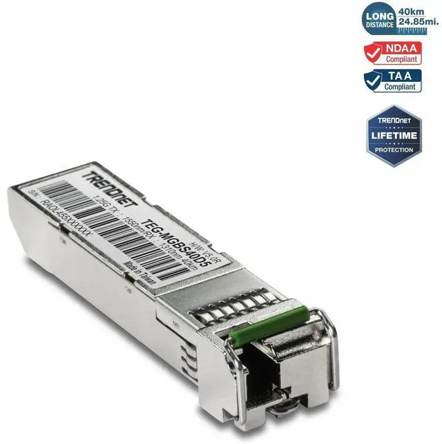 Alt view image 6 of 6 - TRENDnet SFP to RJ45 Dual Wavelength Single-Mode LC Module; TEG-MGBS40D5; Must Pair with TEG-MGBS40D3 or a Compatible Module; Up to 40km (24.9 miles); Standard SFP Slot Compatible; Lifetime Protection