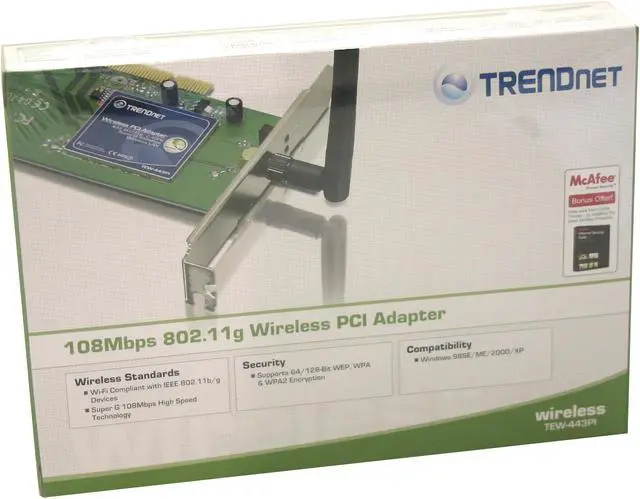 Alt view image 5 of 5 - TRENDnet TEW-443PI Wireless Adapter IEEE 802.11b/g 32-bit PCI 2.2 Bus Master Up to 108Mbps Wireless Data Rates