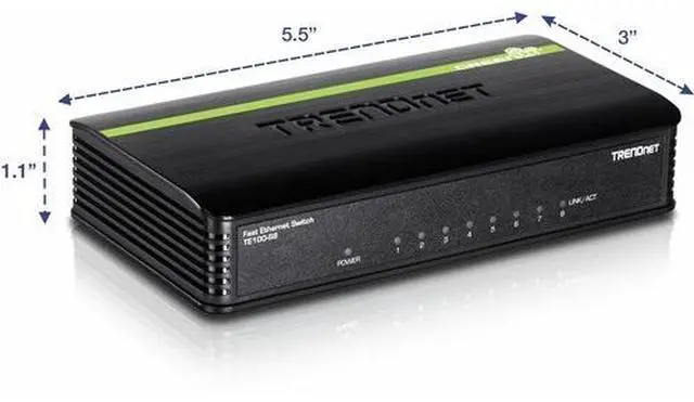 Alt view image 3 of 5 - TRENDnet 8-Port Unmanaged 10/100 Mbps GREENnet Ethernet Desktop Switch, TE100-S8, 8 x 10/100 Mbps Ethernet Ports, 1.6 Gbps Switching Capacity, Plastic Housing, Network Ethernet Switch, Plug & Play
