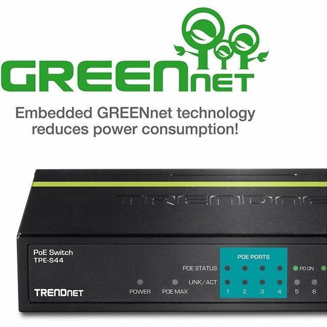 Alt view image 9 of 9 - TRENDnet 8-Port 10/100Mbps PoE Switch, 4 x 10/100 Ports, 4 x 10/100 PoE Ports, 30W PoE Power Budget, 1.6 Gbps Switching Capacity, 802.3af, Lifetime Protection, Black, TPE-S44