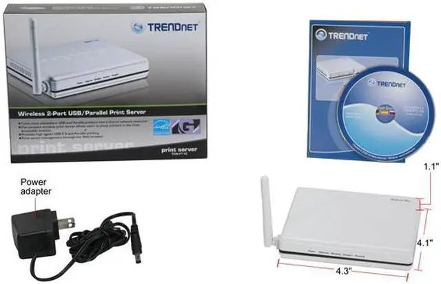 Alt view image 4 of 4 - TRENDnet TEW-P11G Wireless Print Server 802.11b / g, RJ45 USB 2.0, Parallel