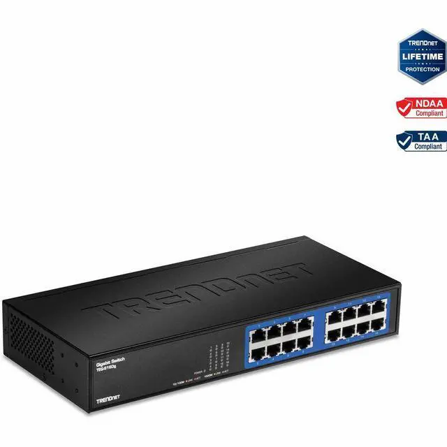Alt view image 3 of 8 - TRENDnet 6-Port Unmanaged Gigabit GREENnet Desktop Metal Switch, Ethernet-Network Switch, 16 x 10-100-1000 RJ-45 Ports, 32 Gbps Forwarding Capacity, Lifetime Protection, Black, TEG-S16DG