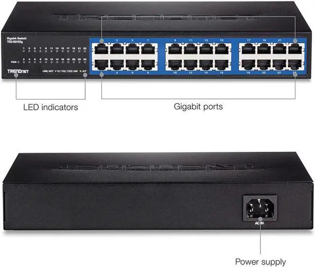 Alt view image 5 of 8 - TRENDnet 24-Port Unmanaged Gigabit GREENnet Desktop Switch, Ethernet Network Switch, 24 x 10-100-1000 Gigabit Ethernet RJ-45 Ports, 48Gbps Switching Capacity, Lifetime Protection, Black, TEG-S24DG