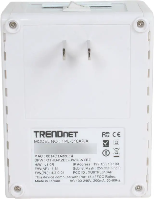 Alt view image 4 of 6 - TRENDnet TPL-310AP Powerline 200 AV Wireless Access Point Up to 200Mbps