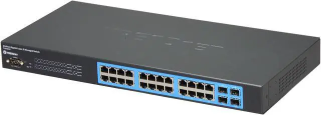 Main image of TRENDnet 24-Port Gigabit Layer 2 Switch with 4 Shared Mini-GBIC Slots, 48 Gbps Switching Capacity, SNMP, Lifetime Protection, TL2-G244