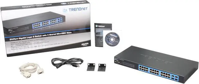 Alt view image 5 of 5 - TRENDnet 24-Port Gigabit Layer 2 Switch with 4 Shared Mini-GBIC Slots, 48 Gbps Switching Capacity, SNMP, Lifetime Protection, TL2-G244