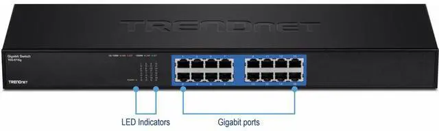 Alt view image 5 of 6 - TRENDnet 16-Port Unmanaged Gigabit GREENnet Switch, 16 x RJ-45 Ports, 32Gbps Switching Capacity, Fanless, Rack Mountable, Network Ethernet Switch, Lifetime Protection, Black, TEG-S16G