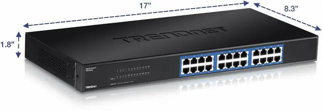 Alt view image 3 of 7 - TRENDnet 24-Port Unmanaged Gigabit 10/100/1000 Mbps GREENnet Switch, 24 x Gigabit RJ-45 Ports, 48 Gbps Switch Fabric, Fanless, Metal Housing, Rack Mountable, Lifetime Protection, Black, TEG-S24G