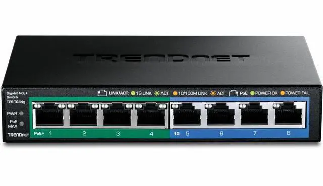 Alt view image 2 of 5 - TRENDnet 8-Port Gigabit GREENnet PoE+ Switch, 4 x Gigabit PoE-PoE+ Ports, 4 x Gigabit Ports, 61W Power Budget, 16 Gbps Switch Capacity, Ethernet Unmanaged Switch, Black, TPE-TG44G