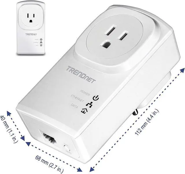 Alt view image 4 of 9 - TRENDnet Powerline 500 AV Nano Adapter Kit With Built-In Outlet, Power Outlet Pass-Through, Includes 2 x TPL-407E Adapters, Plug & Play, Ideal For Smart TVs, Gaming, White, TPL-407E2K