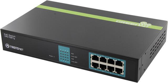 TRENDnet 8-Port Gigabit GREENnet PoE+ Switch, TPE-TG81g, 8 x Gigabit PoE+  Ports, Rack Mountable, Up to 30 W Per Port with 110 W Total Power Budget, 