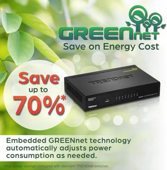 Alt view image 9 of 9 - TRENDnet 8-Port Gigabit GREENnet Switch, Ethernet Network Switch, 8 x 10-100-1000 Mbps Gigabit Ethernet Ports, 16 Gbps Switching Capacity, Metal, Lifetime Protection, Black, TEG-S82G