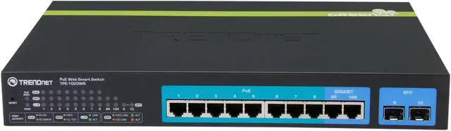 Alt view image 2 of 5 - TRENDnet 10-Port Gigabit Web Smart PoE+ Switch, 8 x PoE+ Gigabit Ports, 2 x Gigabit Ethernet Ports, 2 x Shared SFP Slots, 75W Total Power Budget, Rack Mountable, Black, TPE-1020WS