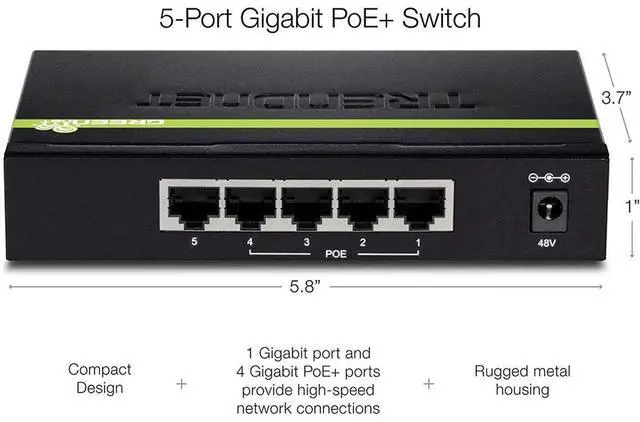 Alt view image 7 of 7 - TRENDnet 5-Port Gigabit PoE+ Switch, 31 W PoE Budget, 10 Gbps Switching Capacity, Data & Power Through Ethernet To PoE Access Points And IP Cameras, Full & Half Duplex, Black, TPE-TG50G