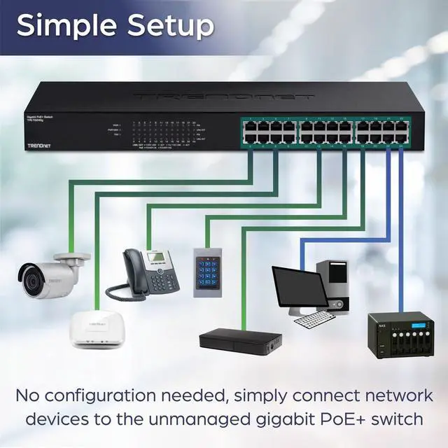 Alt view image 6 of 7 - TRENDnet 24-Port Gigabit PoE+ Switch, 24 x Gigabit PoE+ Ports, 370W Power Budget, 48Gbps Switch Capacity, RackMount Kit Included, Ethernet Network Switch, Metal, Lifetime Protection, Black, TPE-TG240G