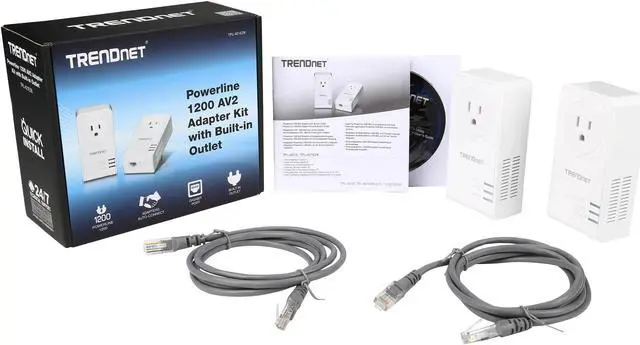 Alt view image 7 of 7 - TRENDnet AV2 1200 powerline adapter kit with built-in outlet