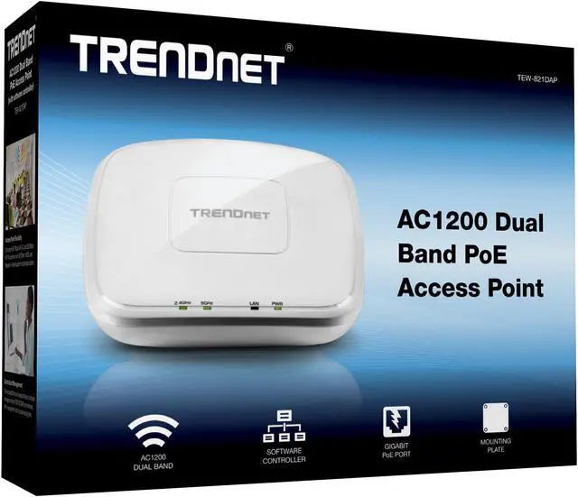 Alt view image 8 of 8 - TRENDnet AC1200 Dual Band PoE Indoor Access Point, MU-MIMO, 867 Mbps WiFi AC, 300 Mbps WiFi N Bands, Client Bridge, Repeater Modes, Gigabit PoE LAN Port, Captive Portal For Hotspot, White, TEW-821DAP