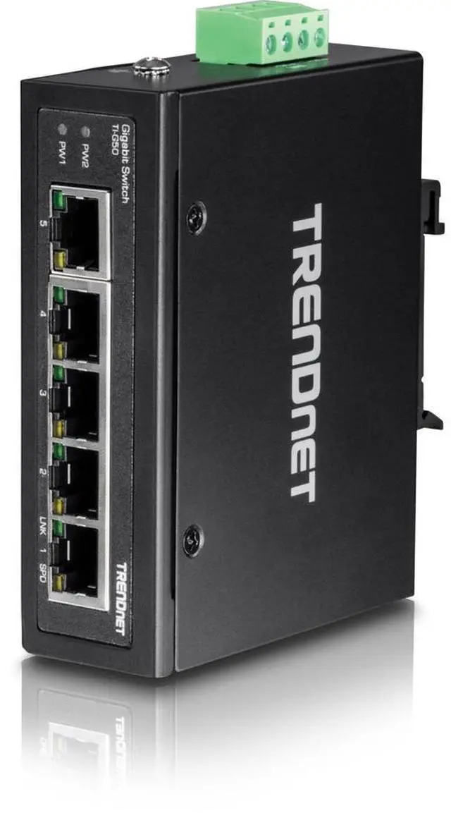 Alt view image 3 of 6 - TRENDnet 5-Port Hardened Industrial Gigabit DIN-Rail Switch, TI-G50, 10 Gbps, IP50 Rated, Ethernet Splitter, NDAA & TAA Compliant, DIN-Rail and Wall Mounts Included, Lifetime Protection, Black