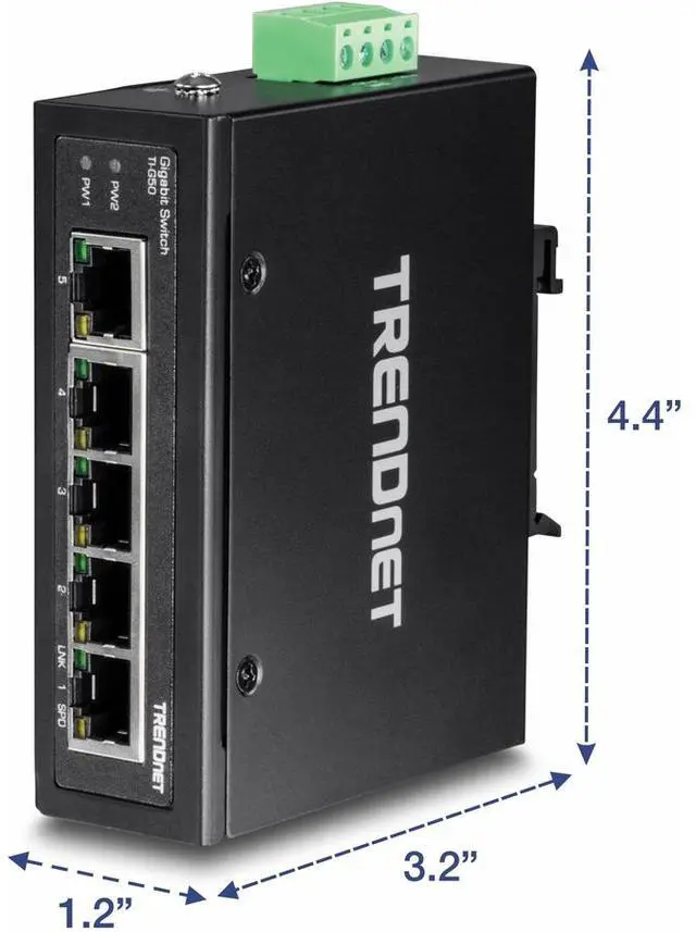 Alt view image 4 of 6 - TRENDnet 5-Port Hardened Industrial Gigabit DIN-Rail Switch, TI-G50, 10 Gbps, IP50 Rated, Ethernet Splitter, NDAA & TAA Compliant, DIN-Rail and Wall Mounts Included, Lifetime Protection, Black
