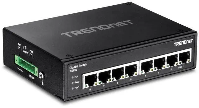 Alt view image 2 of 4 - TRENDnet 8-Port Hardened Industrial Gigabit DIN-Rail Switch, TI-G80, 16 Gbps Switching Capacity, IP30 Rated, Ethernet Splitter, NDAA & TAA Compliant, Lifetime Protection, Black