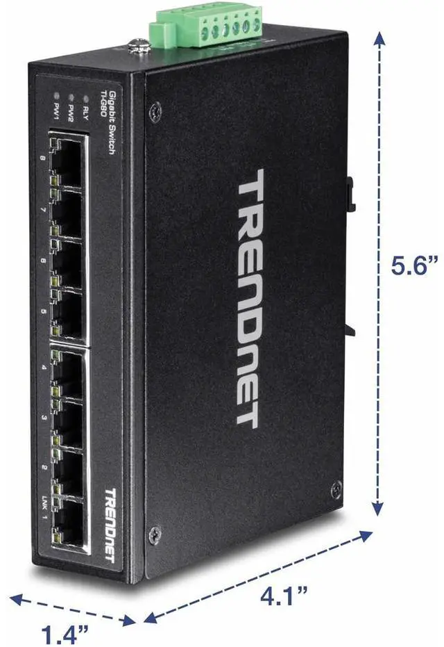 Alt view image 3 of 4 - TRENDnet 8-Port Hardened Industrial Gigabit DIN-Rail Switch, TI-G80, 16 Gbps Switching Capacity, IP30 Rated, Ethernet Splitter, NDAA & TAA Compliant, Lifetime Protection, Black