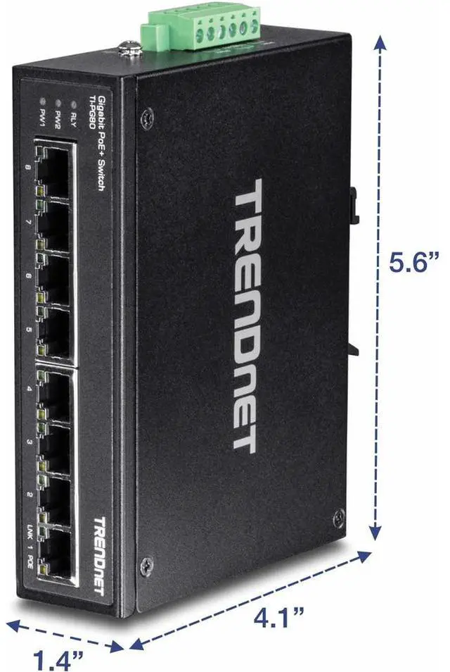 Alt view image 3 of 5 - TRENDnet 8-Port Industrial Gigabit PoE+ DIN-Rail Switch, TI-PG80, 8 x Gigabit PoE+ Ports, 200W PoE Power Budget, 16Gbps Switching Capacity, NDAA TAA Compliant, Lifetime Protection