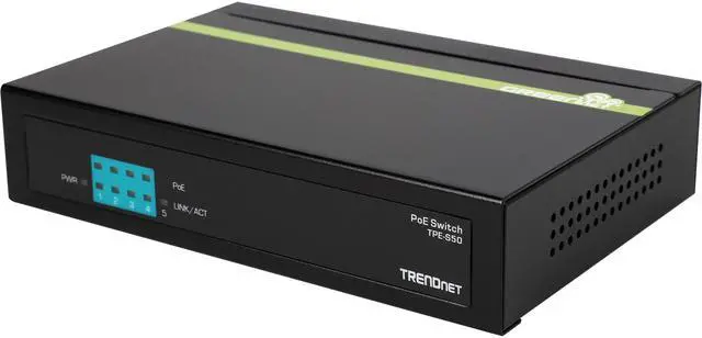 Main image of TRENDnet 6-Port Fast Ethernet PoE+ Switch, 4 x Fast Ethernet PoE Ports, 2 x Fast Ethernet Ports, 60W PoE Budget, 1.2 Gbps Switch Capacity, Metal, Limited Lifetime Protection, Black, TPE-S50
