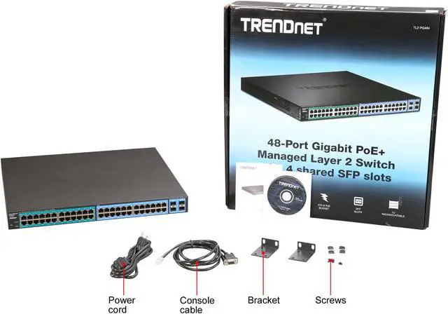 Alt view image 3 of 3 - TRENDnet TL2-PG484 48-Port Gigabit PoE+ Managed Layer 2 Switch with 4 shared SFP slots