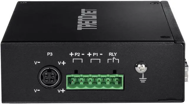 Alt view image 9 of 10 - TRENDnet 6-Port Hardened Industrial Gigabit PoE+ DIN-Rail Switch, 4 x Gigabit PoE+ Ports, Shared Gigabit Port (RJ-45/SFP), Dedicated SFP, 120W Power Budget, IP30, Black, TI-PG62