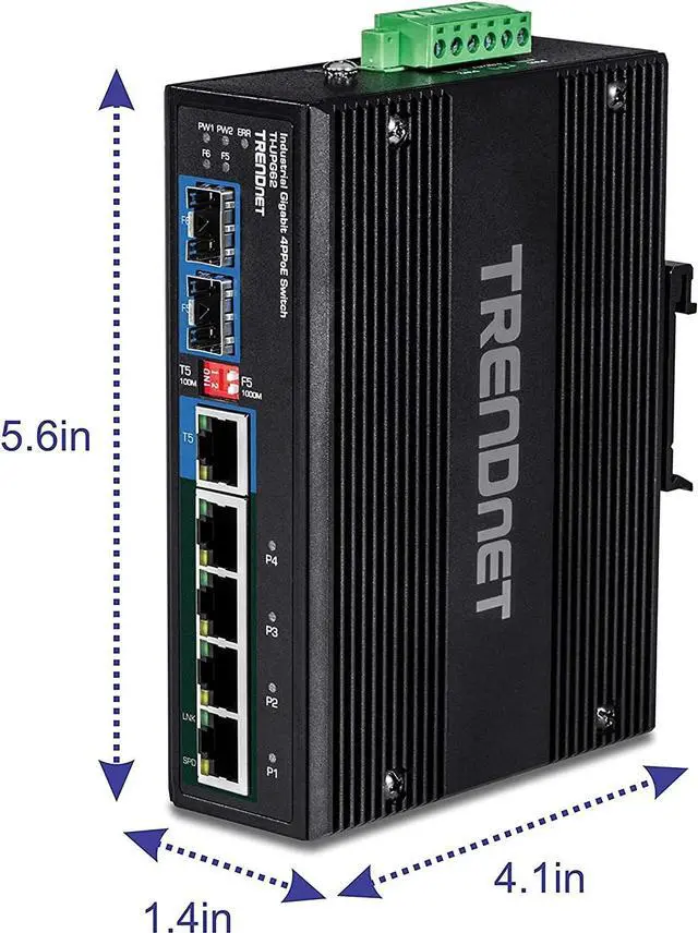 Alt view image 3 of 5 - TRENDnet 6-Port Hardened Industrial Gigabit 10/100/1000 Mbps Ultra PoE DIN-Rail Switch, UPoE, IP30, DIN-Rail & Wall Mounts Included, TI-UPG62
