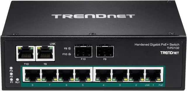 Alt view image 2 of 7 - TRENDnet 10-Port Industrial Gigabit PoE+ DIN-Rail Switch, 8 x Gigabit PoE+ Ports, DIN-Rail Mount, 2 x SFP Slots, 240W PoE Power Budget, Network Switch, IP30, QoS, Black, TI-PG102