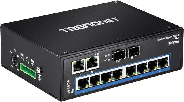 Alt view image 3 of 8 - TRENDnet 10-Port Hardened Industrial Gigabit DIN-Rail Switch, 20Gbps Switching Capacity, DIN-Rail And Wall Mounts Included, Dual Redundant, Two RJ-45/SFP Ports, Lifetime Protection, Black, TI-G102