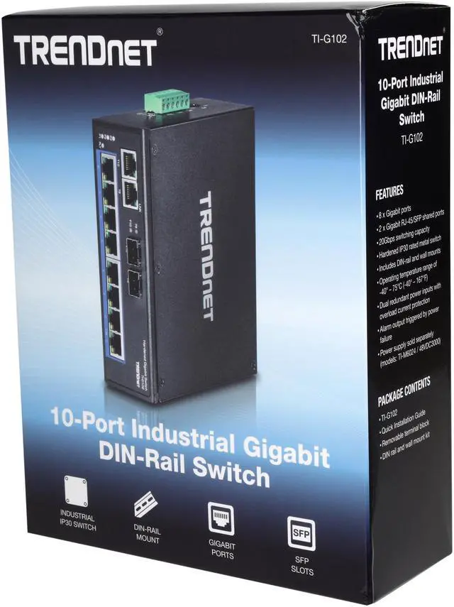 Alt view image 8 of 8 - TRENDnet 10-Port Hardened Industrial Gigabit DIN-Rail Switch, 20Gbps Switching Capacity, DIN-Rail And Wall Mounts Included, Dual Redundant, Two RJ-45/SFP Ports, Lifetime Protection, Black, TI-G102