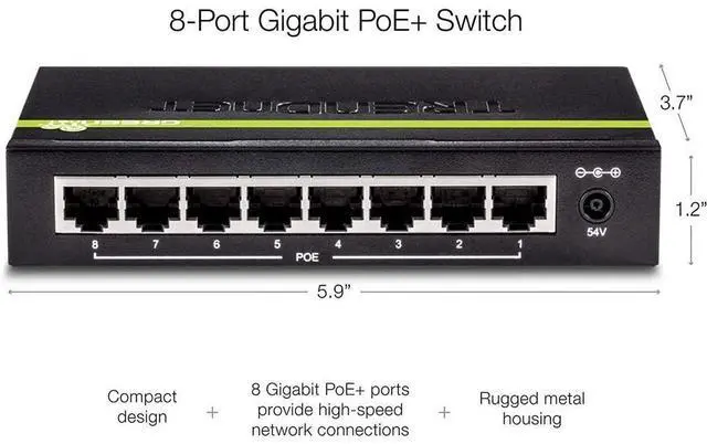 Alt view image 8 of 11 - TRENDnet 8-Port GREENnet Gigabit PoE+ Switch, Supports PoE And PoE+ Devices, 61W PoE Budget, 16Gbps Switching Capacity, Data & Power Via Ethernet To PoE Access Points & IP Cameras, Black, TPE-TG82G