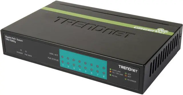 Alt view image 4 of 11 - TRENDnet 8-Port GREENnet Gigabit PoE+ Switch, Supports PoE And PoE+ Devices, 61W PoE Budget, 16Gbps Switching Capacity, Data & Power Via Ethernet To PoE Access Points & IP Cameras, Black, TPE-TG82G