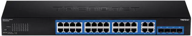 Alt view image 2 of 7 - TRENDnet 28-Port Gigabit Web Smart Switch; 24 x Gigabit Ports; 4 x Shared Gigabit Ports (RJ-45/SFP); VLAN; QoS; LACP; IPv6; 56Gbps Switching Capacity; Lifetime Protection; TEG-284WS