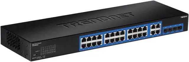 Alt view image 4 of 7 - TRENDnet 28-Port Gigabit Web Smart Switch; 24 x Gigabit Ports; 4 x Shared Gigabit Ports (RJ-45/SFP); VLAN; QoS; LACP; IPv6; 56Gbps Switching Capacity; Lifetime Protection; TEG-284WS