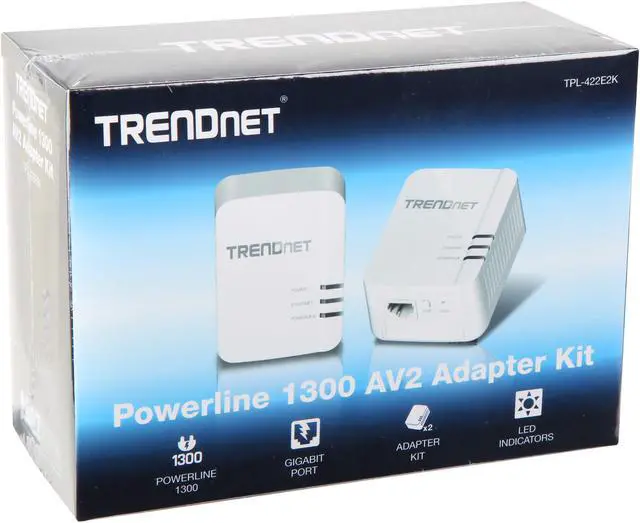 Alt view image 4 of 4 - TRENDnet Powerline 1300 AV2 Adapter Kit, Includes 2 x TPL-422E Powerline Ethernet Adapters, IEEE 1905.1 & IEEE 1901, Gigabit Port, Range Up To 300m (984 ft), Simple Installation, White, TPL-422E2K