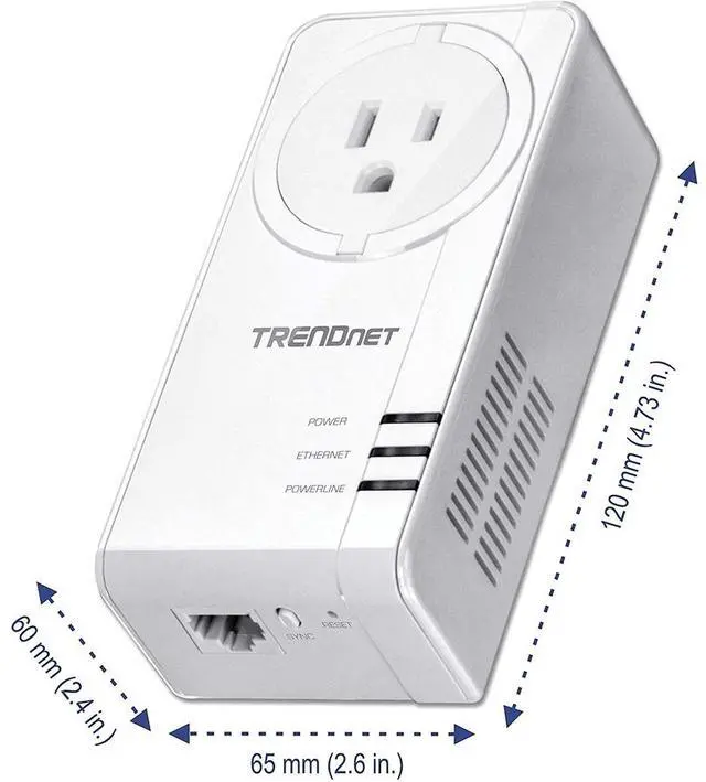 Alt view image 4 of 5 - TRENDnet Powerline 1300 AV2 Adapter with Built-in Outlet, Gigabit Port; IEEE 1905.1 & IEEE 1901, Range Up to 300m (984 ft.), TPL-423E