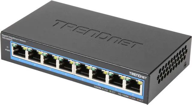 Main image of TRENDnet 8-Port Gigabit EdgeSmart Switch, 8 x Gigabit Ports, 16Gbps Switch Capacity, Ethernet Network Desktop Switch, Managed Gigabit Switch, Metal, Fanless, Lifetime Protection, Black, TEG-S80ES
